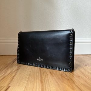 Valentino Black Leather Rockstud Clutch
